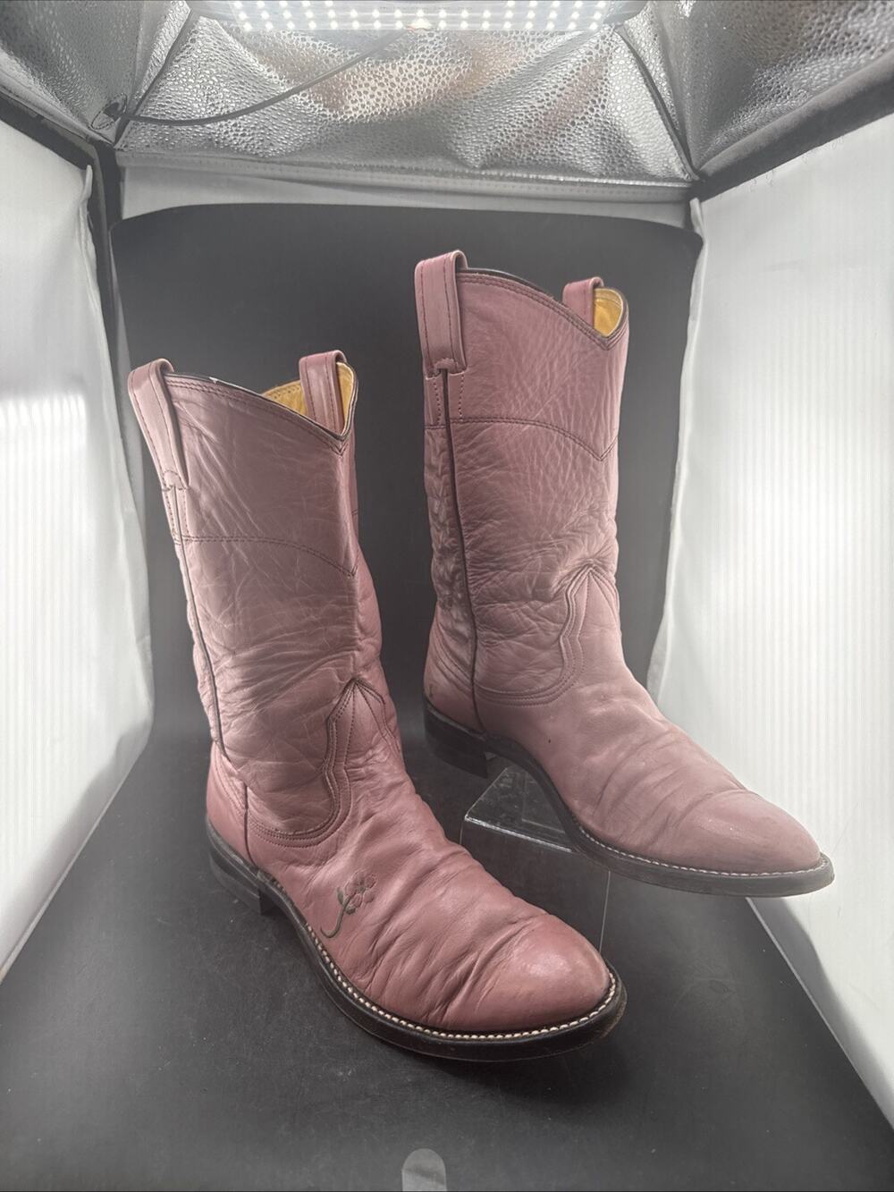 Vintage Nocona Pink Leather Cowgirl Roper Boots Womens Size 5.5 B Style 132 USA